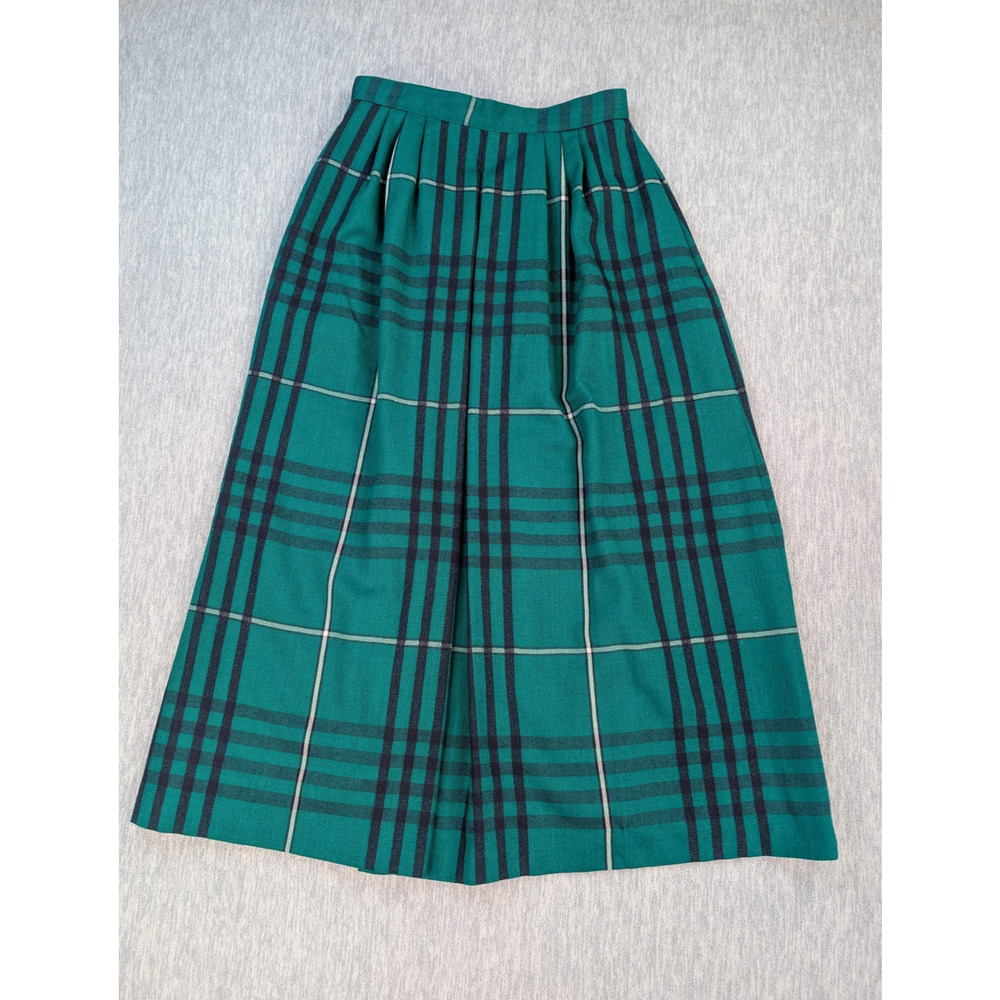 Vintage Austin Hill Skirt Womens 8 Green Plaid 100% Wool Vintage ILGWU Midi